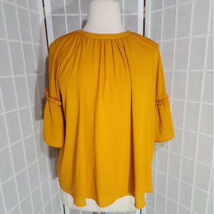 NWT Eloquii Mustard Yellow Raglan Flutter Sleeve Blouse Shirt Plus Size: 14 (1X)